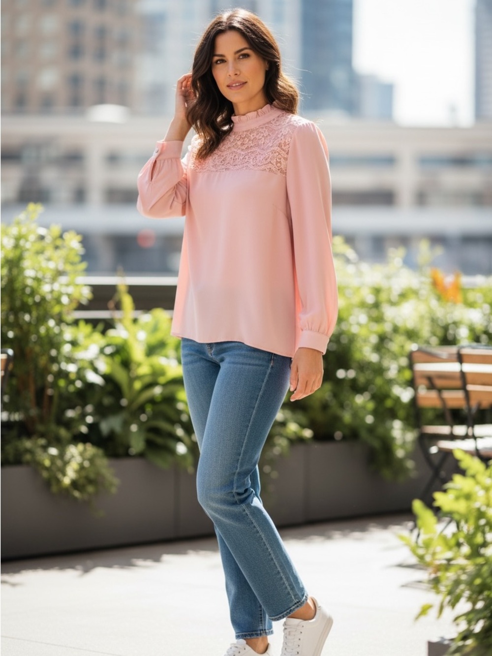 Lg Chic Ruffled Pink Women's Blouse C+D+M